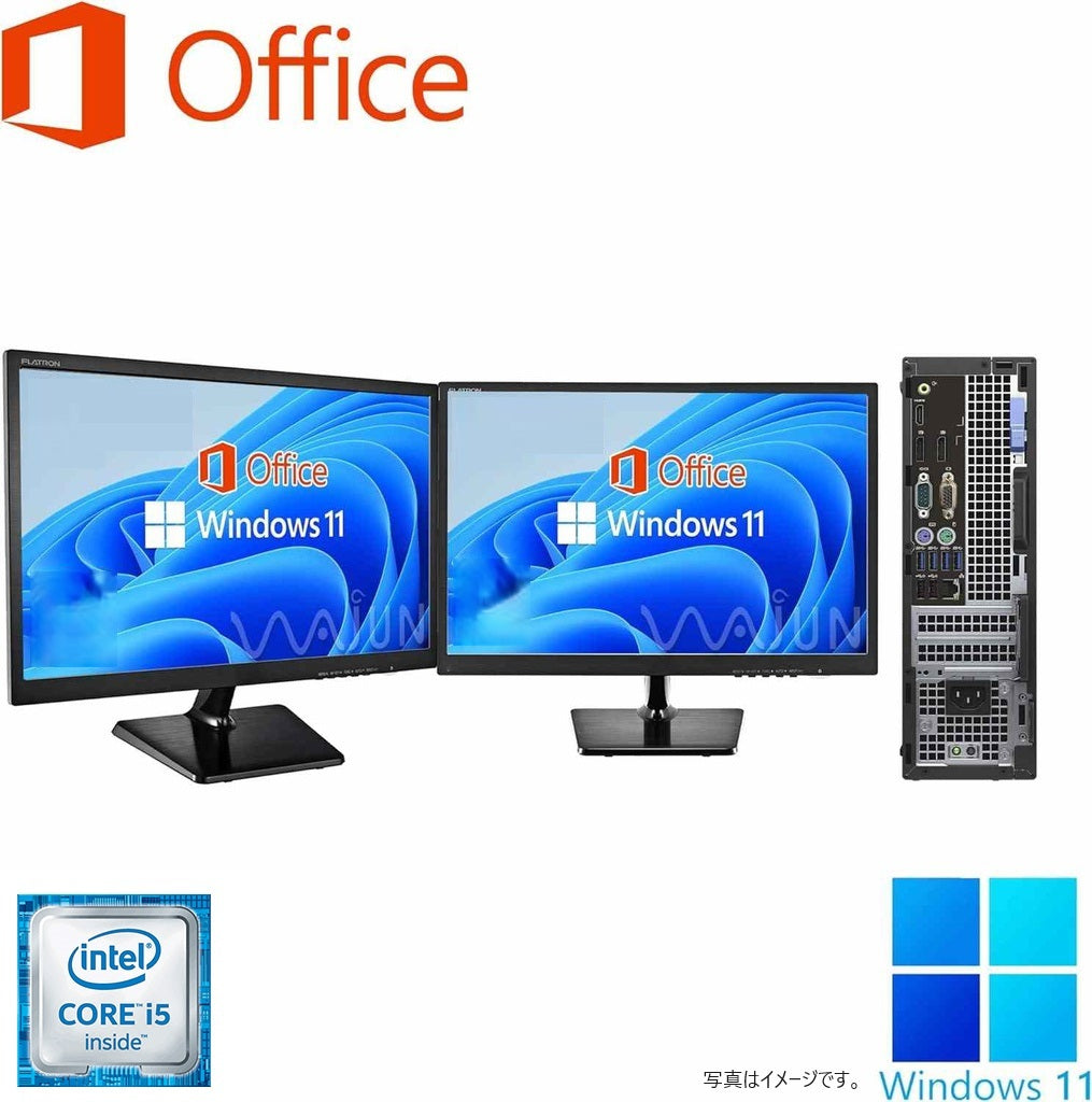 DELL デスクトップPC 5050/22型フルHD液晶2台セット/Win 11 Pro/MS Office H&B 2019/Core i5-6500/8GB/128GB SSD 中古整備PC